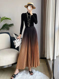 Gradient Pleated Long Skirt-Outfit