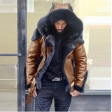 Fongt Men's Imitation Leather Plus Thick Fur One Short Zipper Coat Hooded Men's