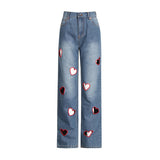 Fongt Personality 2025 Autumn New Fashion Niche Design Hollow Love Straight Jeans Female Trend