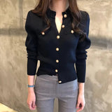 Women Cardigan Sweater Autumn Knitted Long Sleeve Short Coat Casual Single Breasted Korean Slim Chic Ladies Top