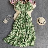 Fongt Floral And Haffin Dress Women's New Summer Bubble Short Sleeves To Close The Waist Thin Holiday High-End Cake Dress