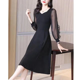 2023 New Women's Spring Black Dress High-End Atmosphere Slim Retro Hepburn Style Little Black Dress Early Spring-Outfit