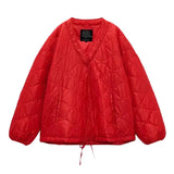 Women's 2022 Fashion Diamond Check Loose Padded Cotton Sweater Jacket Vintage Long Sleeve Pocket Women's Jacket Chic