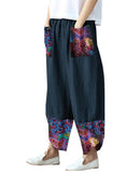 Printed Patchwork Cotton Linen Wide-leg Loose