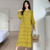 Fongt 2025 Sweet Gentle Wind Collar Folded Texture Loose Dress Female Thin Temperament Elegant Dress