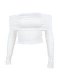 White Long Sleeve Off Shoulder Top-Outfit