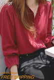 Solid Casual Cardigan Blouse Autumn Cotton Slim Long-Sleeved Shirt Women Wine Red Color Bottoming Shirt Blusas