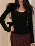 Contrast Color Trim Slim Long Sleeve Knit-Outfit