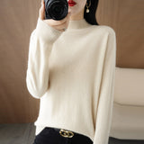 Fongt 2024 Autumn / Winter New Women's Korean Version Slim Half High Collar Short Solid Color Bottom Sweater-Outfit