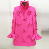 Fongt New Star Fashion Temperament Heavyweight Three-Dimensional Flower Horn Sleeve Dress