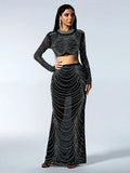 High-End Women's High-Rise Half-Dress Two-Piece Hot Diamond Chain Sexy