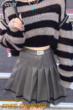 Y2K Gothic Striped Cropped Sweater Women Punk Oversized Knit Jumper Hole Zipper Off Shoulder Pullover Tops Emo