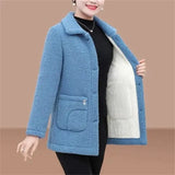 Jacket Women Fleece Warm Lamb Wool Coat 2023 New Solid Long-Sleeved Outerwear Middle-aged Female Basic Coat Oversize 5XL 703-0-Outfit