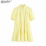 simply solid color casual white shirtdress office lady puff sleeve pleats vestidos chic leisure big swing dresses