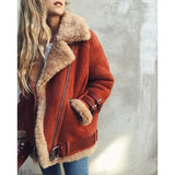 Fongt Women's Locomotive Deer-Skin Cashmeat Wool Coat Women's Cotton Clothes