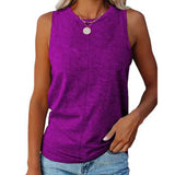 Women's Stylish Casual Style Loose Round Neck Solid Color Sleeveless Vest
