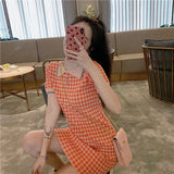 Minority Retro POIO Collar Ge Korean Version Of Small Fresh High-Waisted Slimming Short-Sleeved Knitted Dress