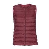 Down Vest Female 2024 New Winter Light Liner Short White Duck Velvet Vest Round Neck V Collar Two Wear-Outfit
