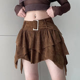 Fongt Girl Y2K Sexy A-Line Skirt 2023 Summer Vintage Multi-Layer Big Belt Irregular Skirt-Outfit