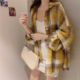 Vintage Plaid Oversized Loose Blouse-Outfit