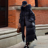 Advanced Sense Raccoon Big Hair Collar Down Jacket Female Long Style 2024 Winter Fashion Over The Knee Large Version Of Loose Cover Meat Coat-Outfit