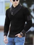 Fongt Men's Casual Slim Knit Jumper Long Sleeve Scarf Neck Sweater Men's