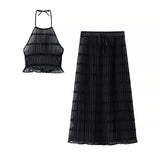 Fongt Homemade New Women's Folding Top Hanging Neck Sling Skirt Set