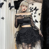 Gothic Punk, Spider Web, Tassel, Half Skirt, Dark Wind, Short Skirt-Outfit