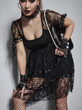 Dark Lace Mall Gothic Aesthetic Black Women Dresses Grunge See Through Sexy Puff Sleeve Mini Dress A-line Summer