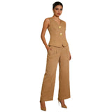 Fongt And Summer Women's Fashion Button Trousers Casual Two-Piece Set Of Women