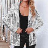 Women Sequins Blazer Fashion Sequin Jacket Casual Long Sleeve Glitter Party Shiny Lapel Coat Rave Outerwear Long Teal Coat Women-Outfit
