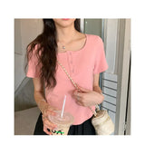 Fongt T-Shirt Female 2024 Summer New Korean Version Show Slim Inside Students Slim Students Thread Button Jacket