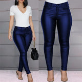 Fongt Women's Pants Solid Color PU Leather Pants Sexy Small Foot Pants Spicy Trousers High Waist Thin