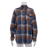 Fongt Women's Fall 2023 New Character Tattoo Long Sleeve Shirt Women's Casual Versatile Baggy Plaid Shirt-Outfit