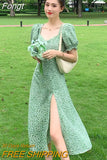 Floral Bohemia Dress Women French Style Chiffon Split Fairy Dress Female Sexy Elegant Beach Boho Korean Dress 2023
