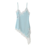 Fongt New Women's Collection Of Lace Asymmetrical Leisure Sling Mini Dress