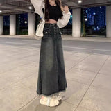 Fongt Denim Skirt Skirt Women's Summer 2023 New Retro Design Sense Minority Show Thin A-Line Long Skirt Skirt-Outfit