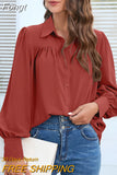 Casual Button Shirts Elegant Lantern Sleeve Chiffon Loose Women Blouse Vintage Solid Lady Top Office Woman Clothes