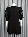 Fongt Temperament Commuting Small Straight-Necked Cardigan Dress Designer Folded Short-Sleeved Top Dress Dress