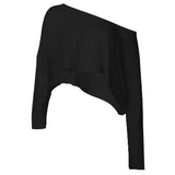 Fongt Street Style Languid Shoulders Loose Simple Leisure Long-Sleeved Shawl Hottie Umbilical Thin Top