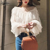 Sexy Shirts Women See Through Boho Mesh Blouse Summer Ruffle Flare Sleeve Elegant Peplum Tops Ruffles Ladies Blusas