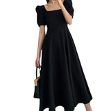 Fongt 2024 Summer New Ins Tea Break Skirt Temperament A Word To Get Over The Knee Long Hepburn Wind Fat Mm Little Black