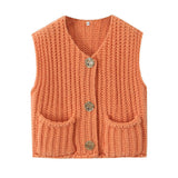 Fongt 2025 Spring And Autumn 2025 New Women's Pocket Sleeveless Short Knitted Cardigan Vest