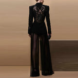 Fongt Early Spring New Star Fashion Mesh Splicing Heavy Industry Nail Bead Jacket Chiffon Trousers