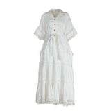 Fongt And Autumn New Court Style Small Retro Hollow High-End Lace To Receive Short-Sleeved Collar Long Dress