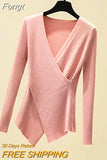 Sexy V-Neck Long Sleeve Pullover Knitted Sweater Women 2023 Winter Sweaters Knitwear Korean Woman Clothes