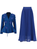Fongt Temperament Famous 2025 Autumn New Fashion Elegant Retro Splicing Butterfly Wrinkle Skirt Dress Suit Woman