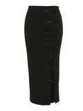 Vintage Buttoned Split Midi Skirt-Outfit