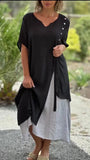 Fashion V-Neck Short-Sleeved Fake Two Asymmetrical Dress Women's Dress 2025 Spring And Summer