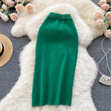 Fongt Solid Color Skirt Winter With Sweater High Waist Thin Temperament Open Elastic Knitted Hip Long Skirt